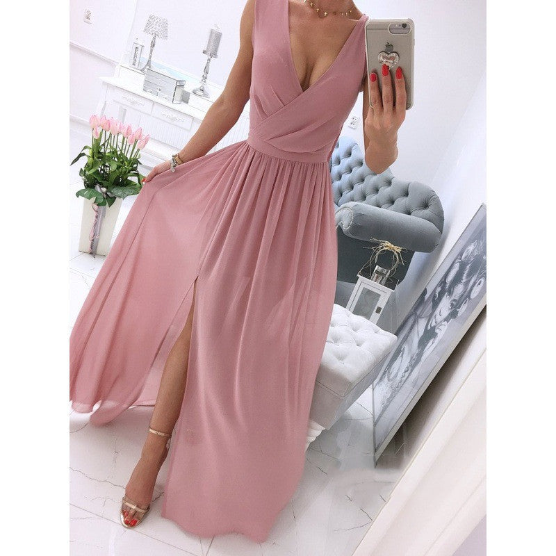 Women's sleeveless V-neck long dress, view 6 - MRSLM