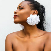 fluffy fabric flower stud earrings, view 13 - MRSLM