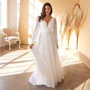 long sleeve chiffon deep V dress - MRSLM
