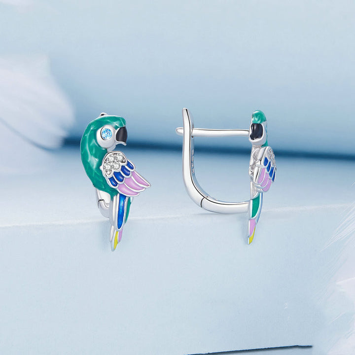 Sterling Silver Zircon Parrot Earrings