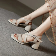 leather high-heel sandals with buckle strap, view 5 - MRSLM