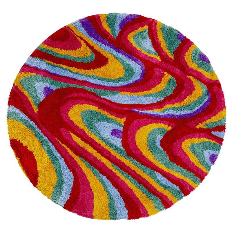 colorful psychedelic round tufted rug, view 2 - MRSLM