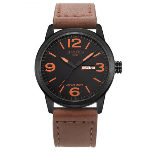 men's leather quartz watch, view 2 - MRSLM