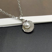 shell and imitation pearl pendant necklace, view 8 - MRSLM