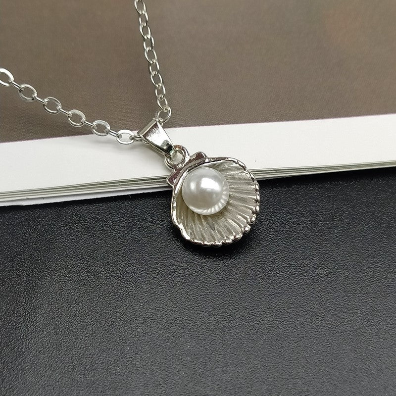shell and imitation pearl pendant necklace, view 8 - MRSLM