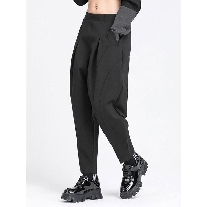 high elastic waist black harem trousers, view 3 - MRSLM