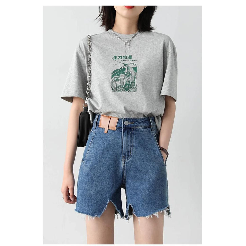 Retro blue high-waisted denim shorts, view 8 - MRSLM
