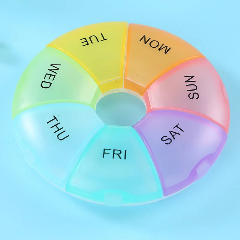 portable 7-day round pill case, view 4 - MRSLM
