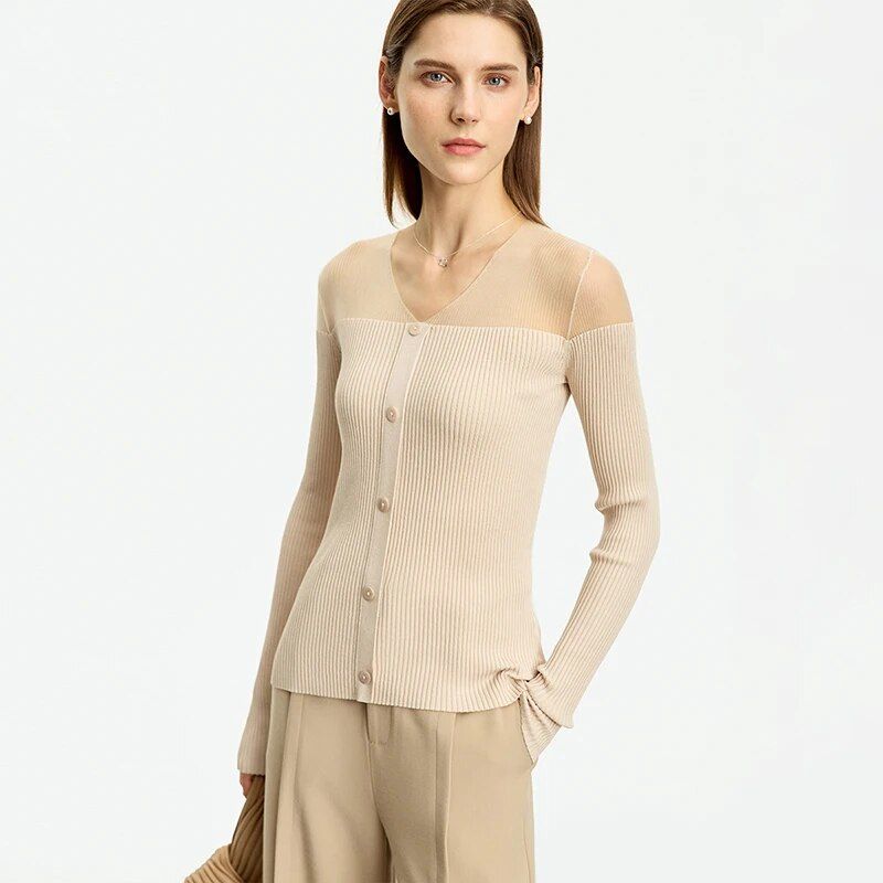 patchwork v-neck sweater, view 3 - MRSLM