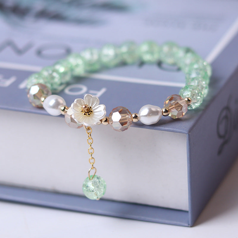 purple beaded white flower bracelet, view 12 - MRSLM