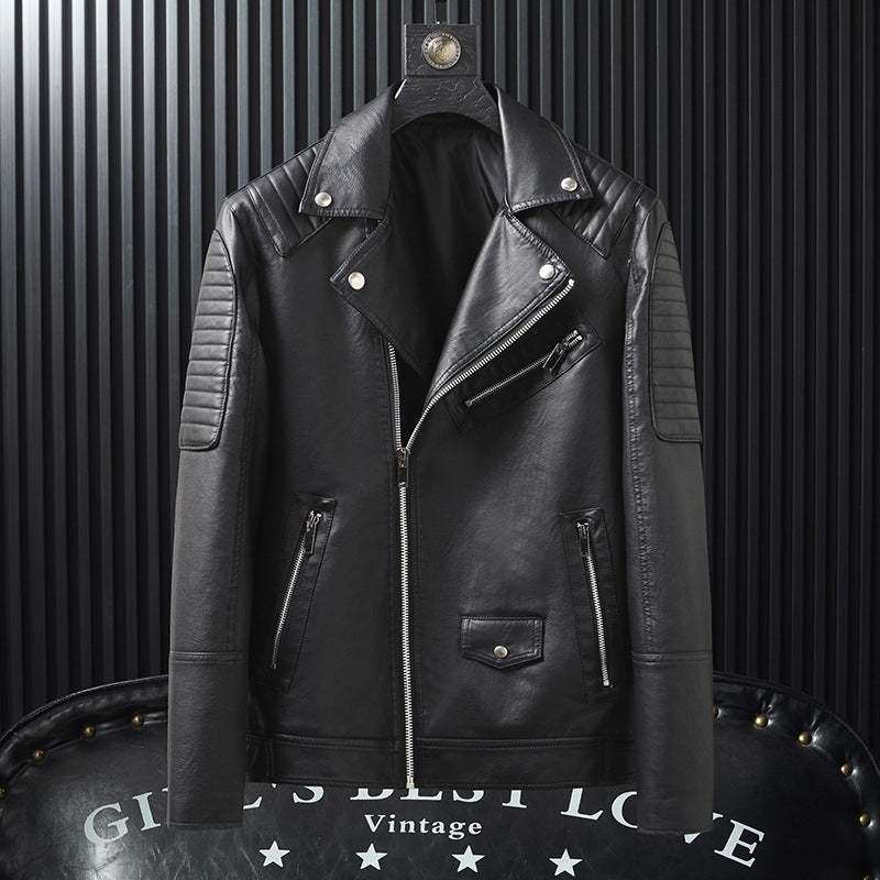 Men's biker PU leather jacket, view 2 - MRSLM