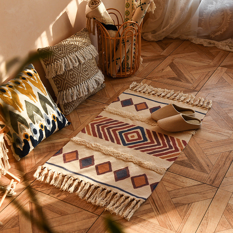 cotton linen tassel woven floor mat, view 4 - MRSLM