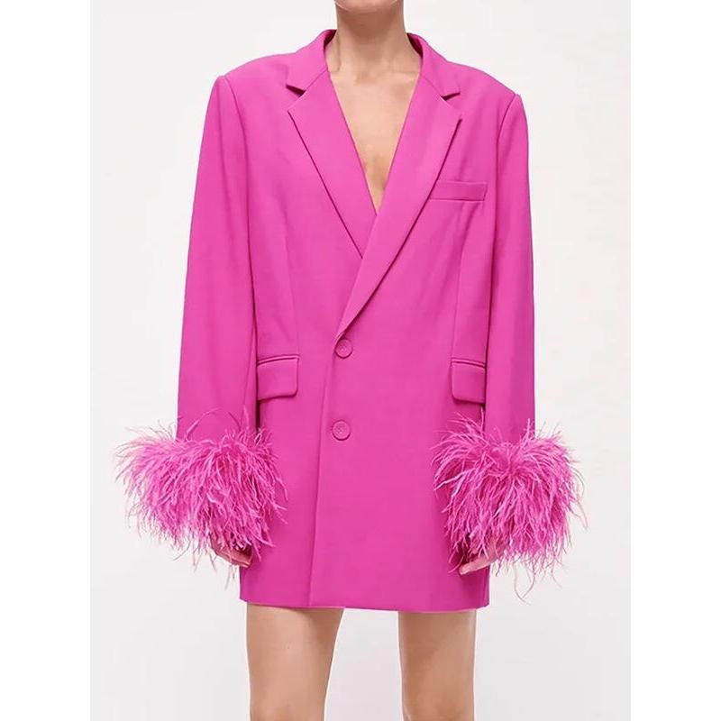 Pink feather spliced blazer, view 2 - MRSLM