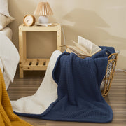 classic waffle plaid cotton knitted throw blanket, view 2 - MRSLM