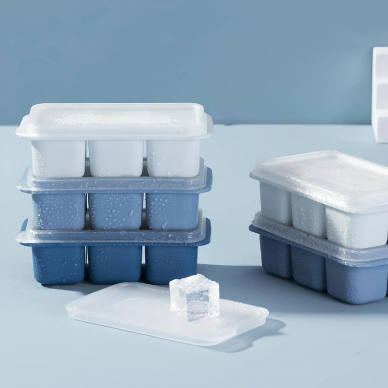 blue ice cube tray with removable lid, view 2 - MRSLM