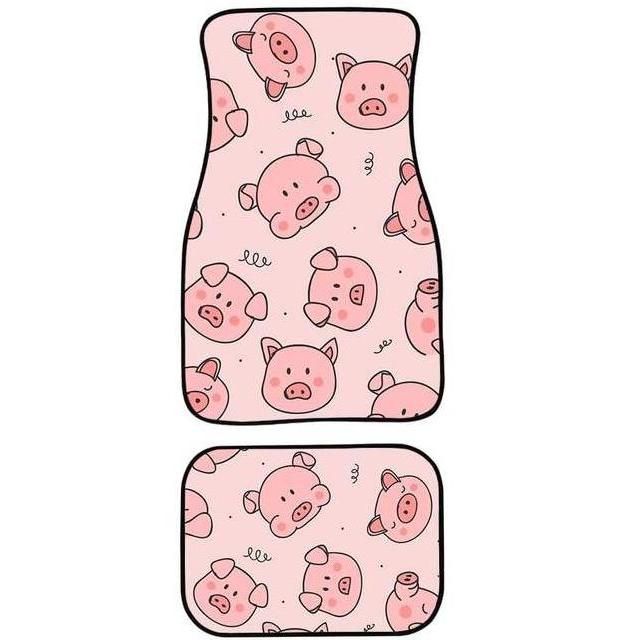 Cute Pink Pig Patterned Waterproof Rubber Car Floor Mats (Set of 4)