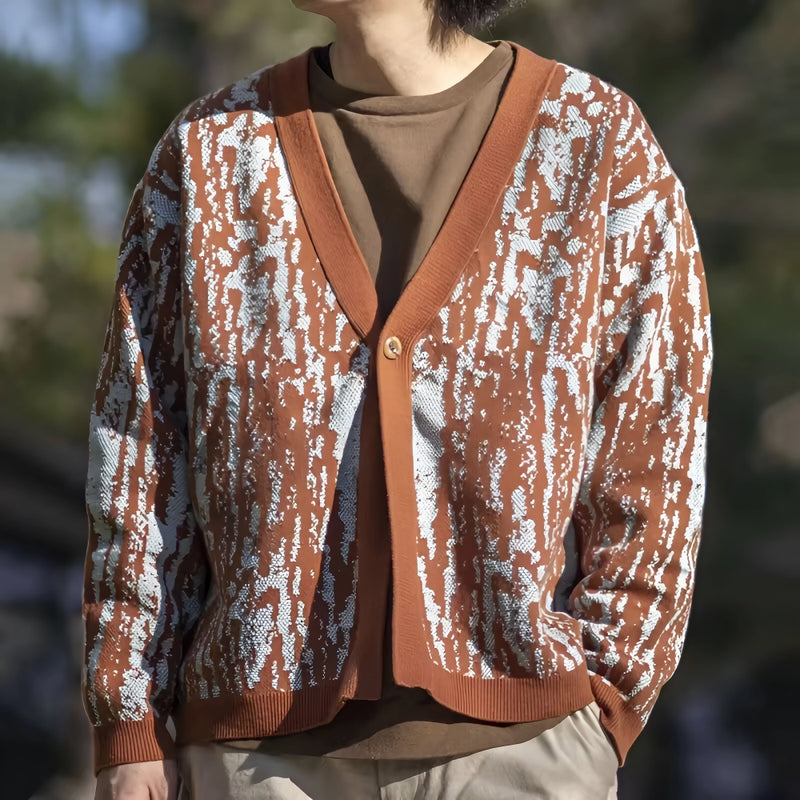 vintage printed knitted cardigan sweater, view 3 - MRSLM