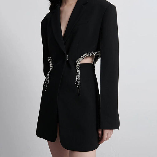 hollow out crystal-embellished women's blazer - MRSLM