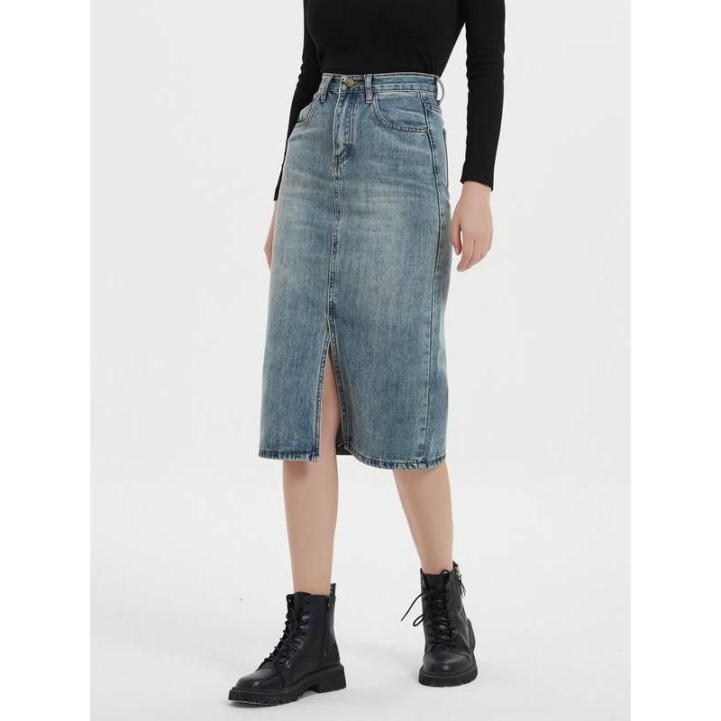 high waist denim skirt, view 5 - MRSLM