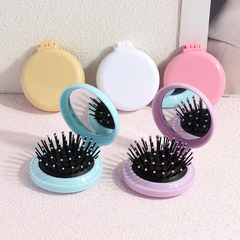 portable folding hair comb with mirror, view 10 - MRSLM