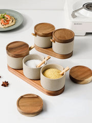 Gray ceramic seasoning jar with lid, view 6 - MRSLM