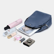 Blue grey leather women backpack, view 7 - MRSLM