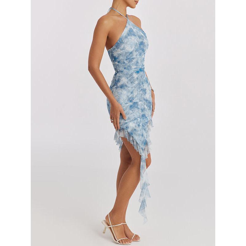 blue floral ruffle dress, view 9 - MRSLM