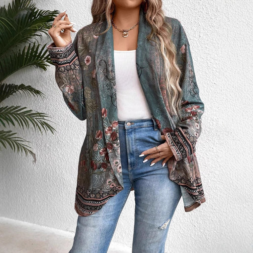 Women's vintage floral print open-front cardigan - MRSLM