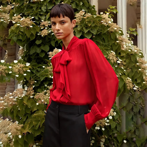 sheer silk mesh bow-tie blouse - MRSLM