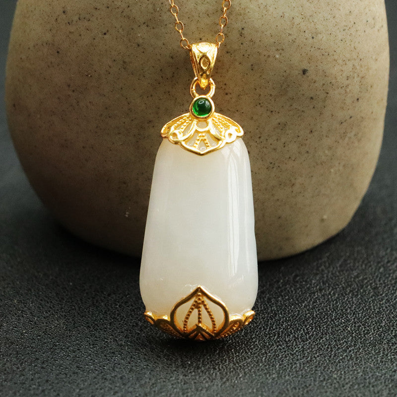 Natural Hetian jade silver inlay pendant, view 2 - MRSLM