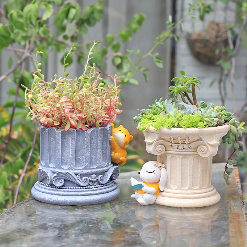roman pillar cartoon animal planter, view 5 - MRSLM