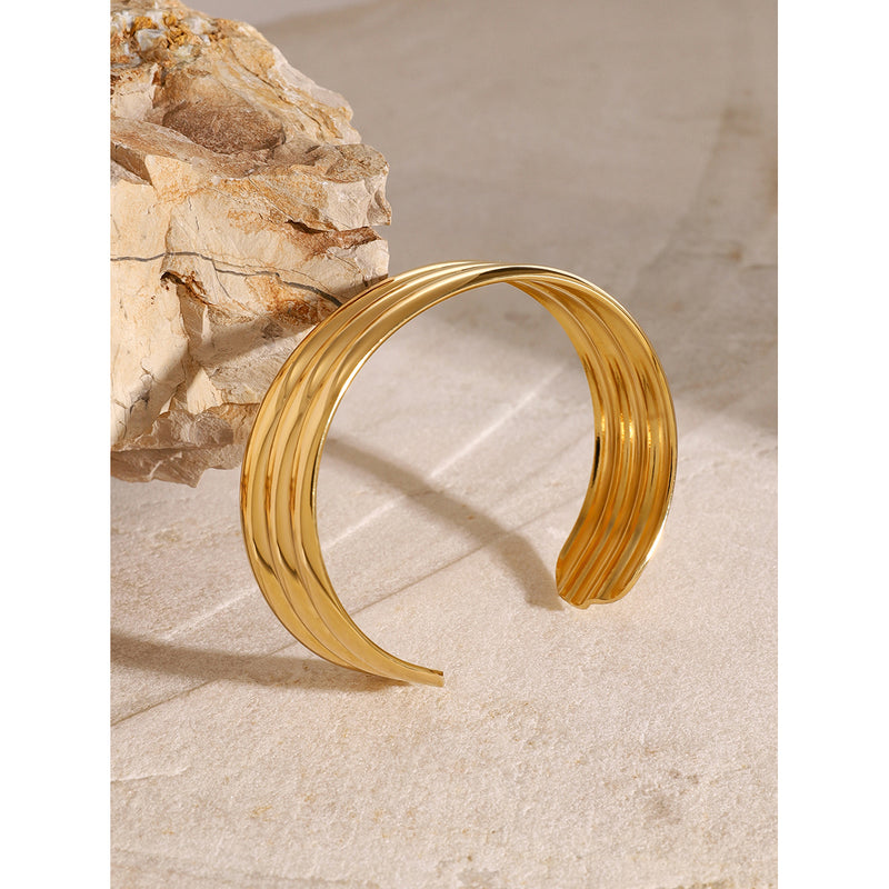 18k gold plated triple-layer open cuff bracelet, view 4 - MRSLM