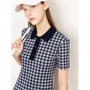 checkerboard slim polo collar dress, view 6 - MRSLM