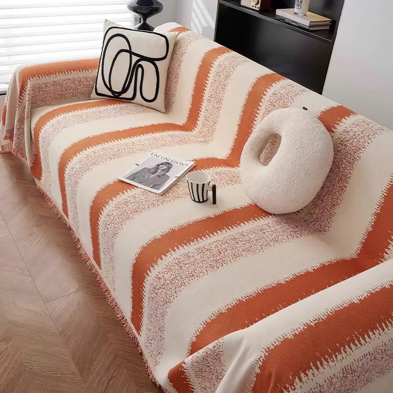 Striped chenille sofa cover throw, view 3 - MRSLM