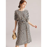 striped silk mid-calf dress, view 4 - MRSLM