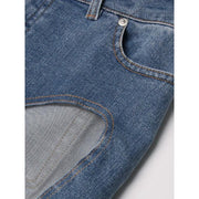 high waist mesh patchwork flare denim pants, view 6 - MRSLM
