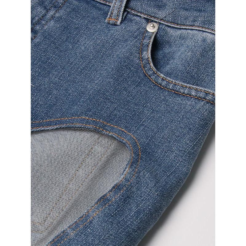 high waist mesh patchwork flare denim pants, view 6 - MRSLM