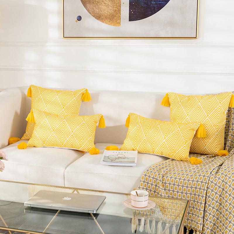 Yellow geometric embroidery cushion covers - MRSLM