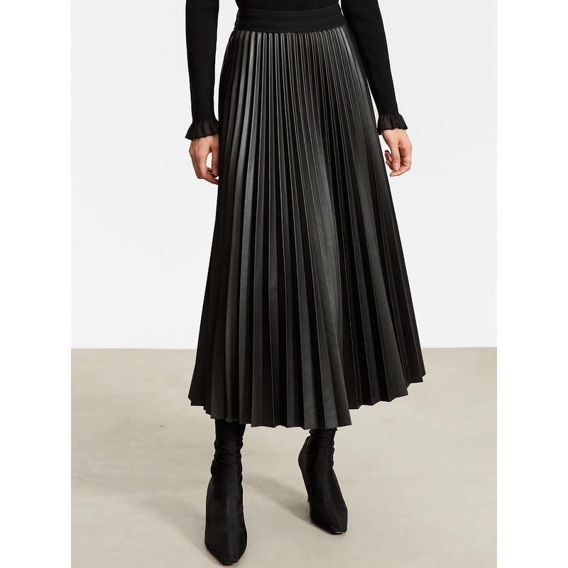 pleated A-line PU leather skirt, view 2 - MRSLM
