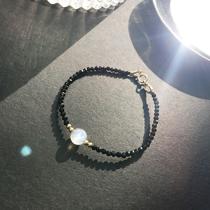 natural black spinel moonstone bracelet, view 4 - MRSLM