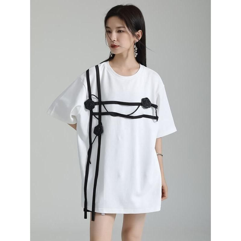 black and white floral half-sleeve T-shirt, view 8 - MRSLM