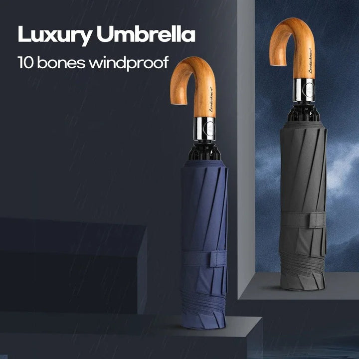 Automatic Windproof Umbrella with Wooden Handle