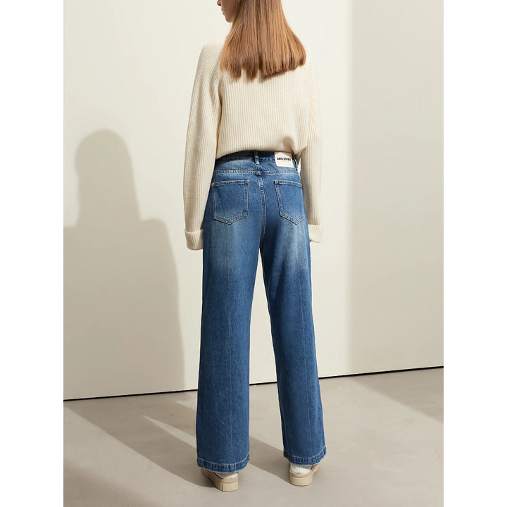 Vintage Casual Loose Wide-Leg Jeans for Women - Autumn Cotton Pleated Trousers