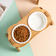 elevated bamboo double cat and dog bowls, view 9 - MRSLM