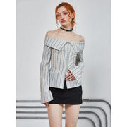 striped off shoulder blouse, view 2 - MRSLM