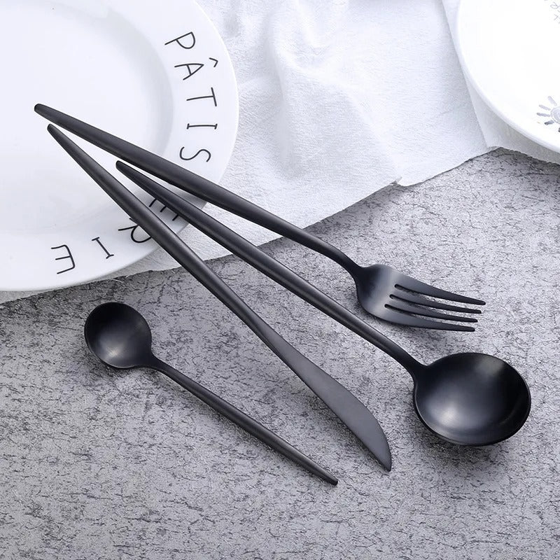 japanese retro black cutlery set, view 6 - MRSLM