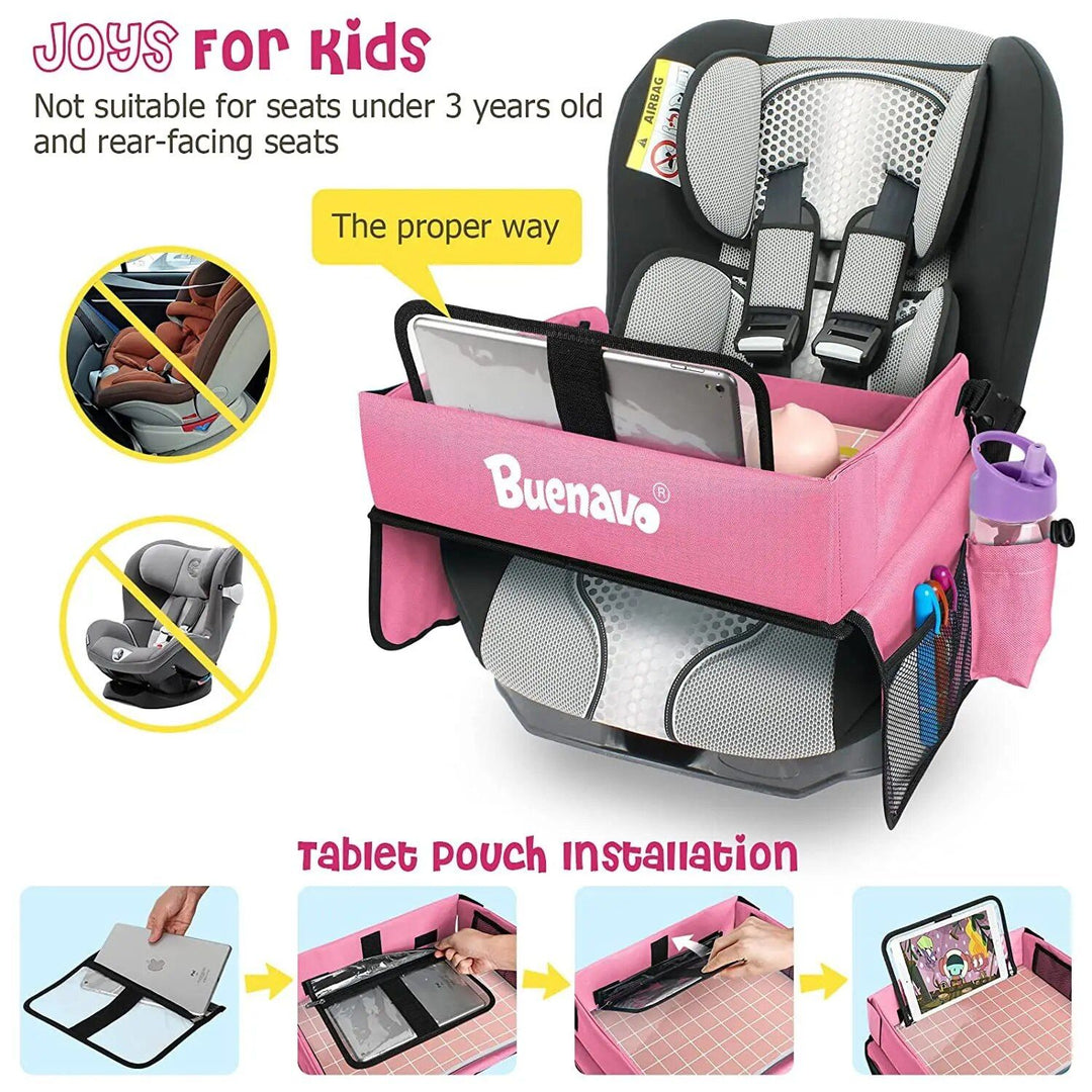 Kid-Friendly Car Seat Activity Tray with Waterproof Storage