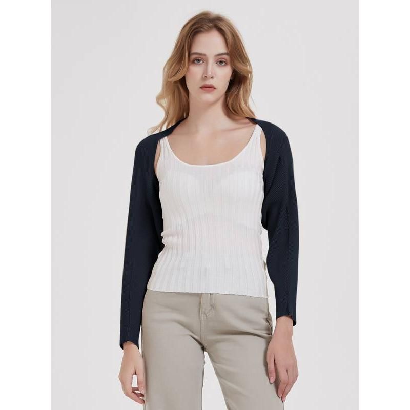 long sleeve knit crop top cardigan, view 9 - MRSLM
