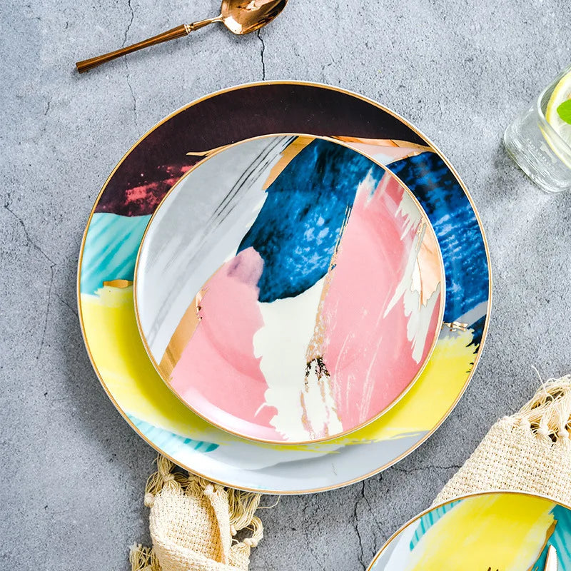 colorful cloud ceramic dinnerware set with gold inlay, view 6 - MRSLM