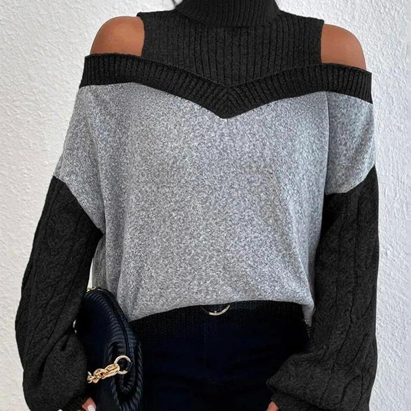 Contrasting Color Patchwork Off Shoulder Top